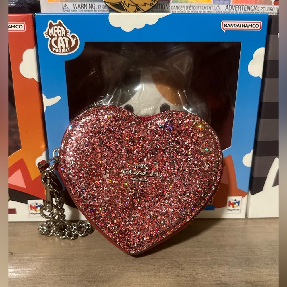 Coach Pink Glitter Heart-Shaped Wallet